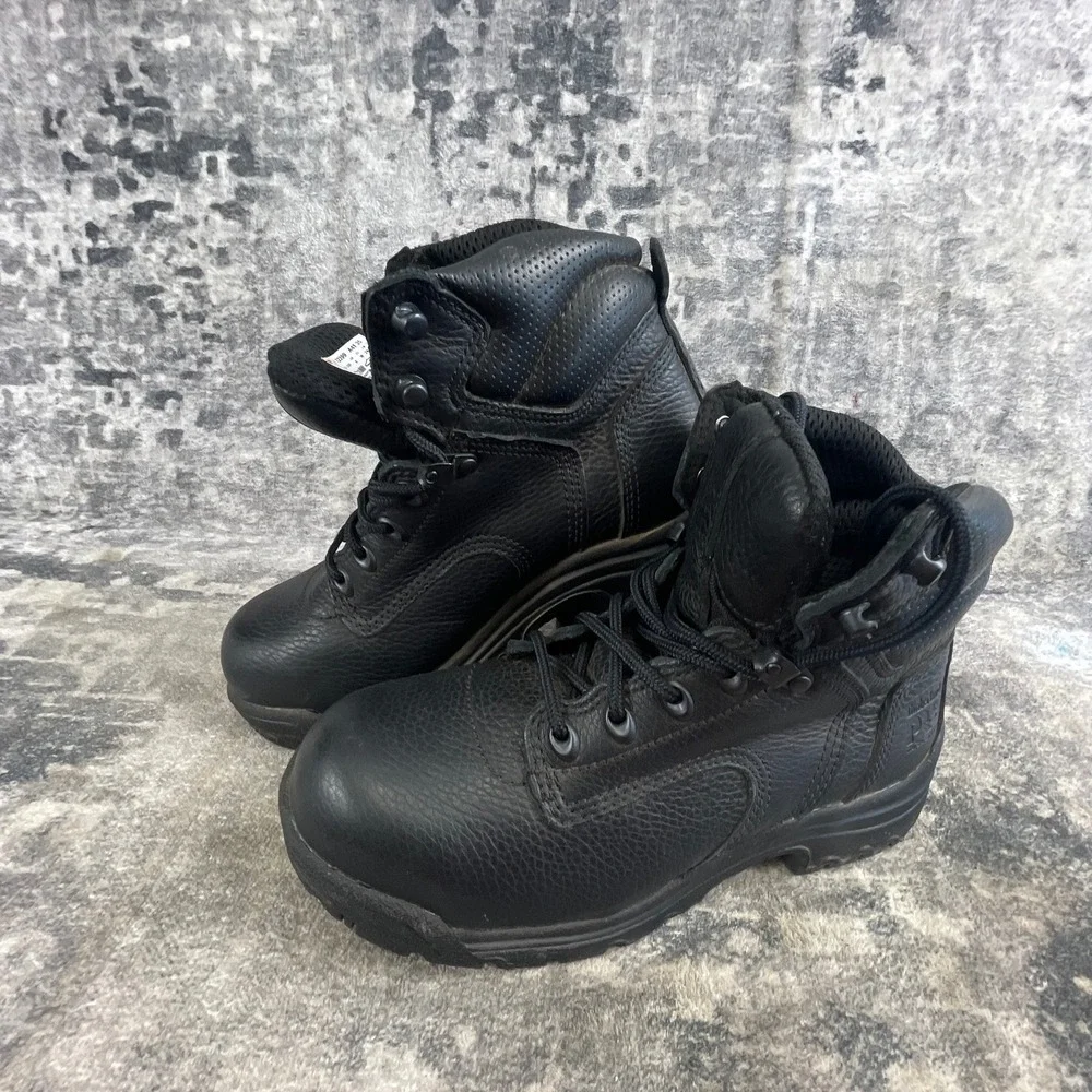 Timberland Pro Mens 7.5 Work Shoes Solid Black Leather Industrial Safety Boots